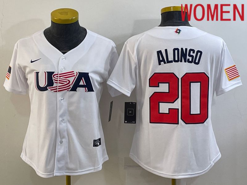 Women 2023 World Cub USA #20 Alonso White Nike MLB Jersey6